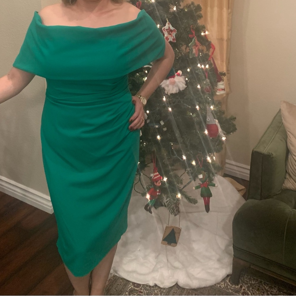 Vince Camuto Teal Off-Shoulder Midi Dress